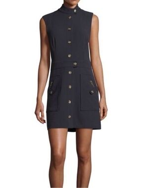 Veronica Beard Navy Sleeveless Button-Front Mini Dress